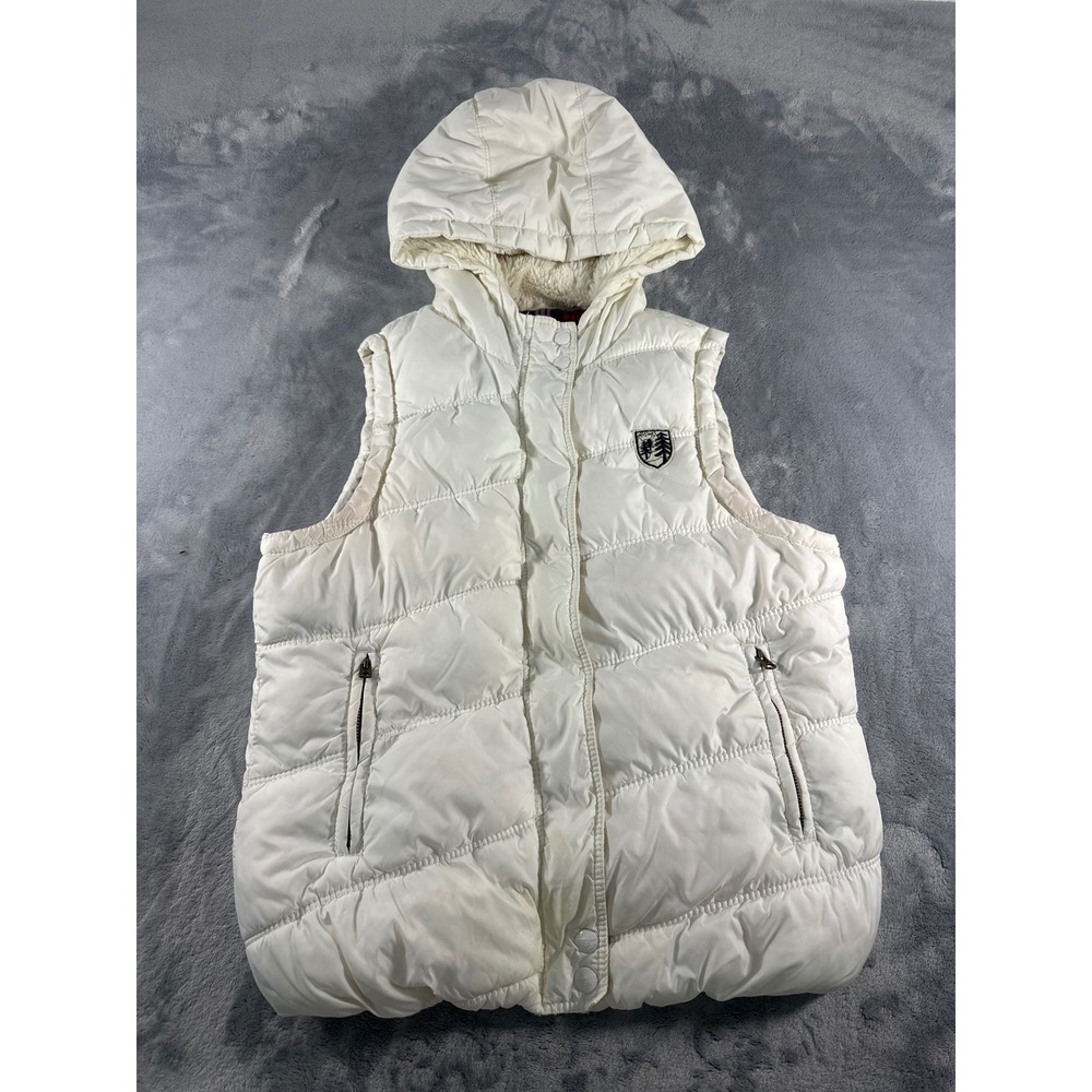 American Eagle Girls White Hooded Puffer Vest Fleece Lined Winter Coat Kids L
